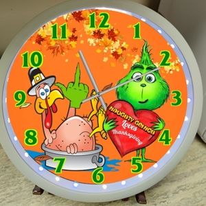 Naughty Grinch loves thanksgiving clock